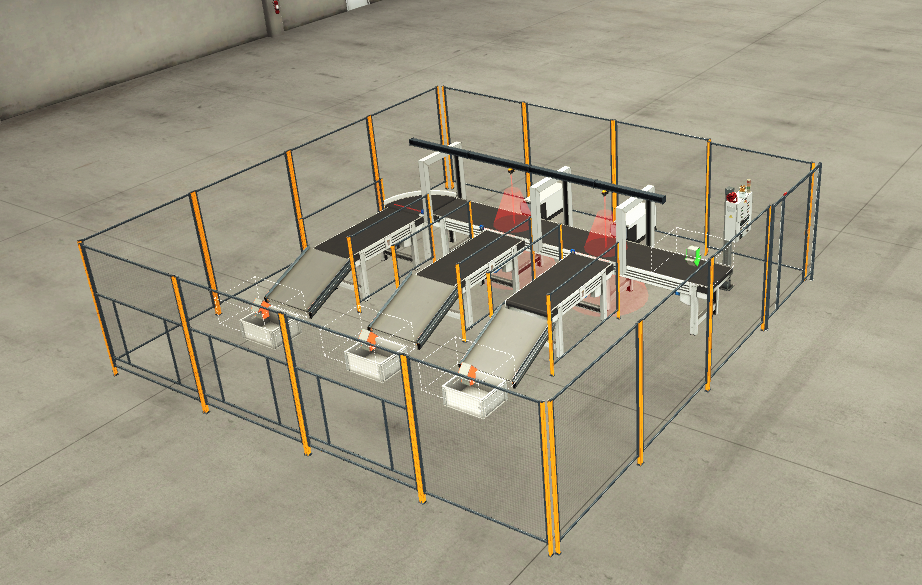 Three-output color-sorting conveyor system in Factory I/O